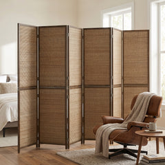 HOMCOM Room Divider, 6 Panel Folding Privacy Screen, 6 FT Tall Hand-Woven Bamboo Wall Partition, Brown