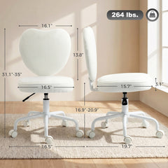 HOMCOM Heart Love Shaped Back Design Vanity Chair, Office Chair with Adjustable Height and 360 Swivel Castor Wheels, White