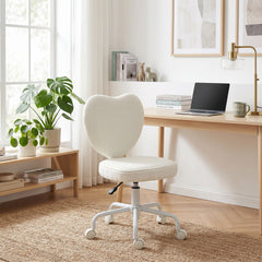 HOMCOM Heart Love Shaped Back Design Vanity Chair, Office Chair with Adjustable Height and 360 Swivel Castor Wheels, White