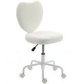 HOMCOM Heart Love Shaped Back Design Vanity Chair, Office Chair with Adjustable Height and 360 Swivel Castor Wheels, White