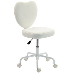 HOMCOM Heart Love Shaped Back Design Vanity Chair, Office Chair with Adjustable Height and 360 Swivel Castor Wheels, White