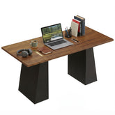 HOMCOM 63 Inch Computer Desk with Trapezoidal Frame Light Walnut and Black