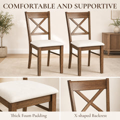 HOMCOM Dining Chairs Set of 2, Upholstered Kitchen Chairs with Rubberwood Frame, Padded Seat and X-Back, Walnut
