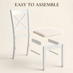 HOMCOM Dining Chairs Set of 2, Upholstered Kitchen Chairs with Rubberwood Frame, Padded Seat and X-Back, White