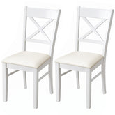 HOMCOM Dining Chairs Set of 2, Upholstered Kitchen Chairs with Rubberwood Frame, Padded Seat and X-Back, White