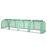 Outsunny 13' L x 3' W x 2.5' H Portable Tunneled Greenhouse with 4 Zippered Doors, Water/UV Fighting PE Cover, Green