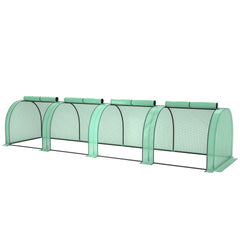 Outsunny 13' L x 3' W x 2.5' H Portable Tunneled Greenhouse with 4 Zippered Doors, Water/UV Fighting PE Cover, Green