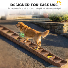 PawHut Dog Stairs for Car Truck SUV, Foldable Dog Ramp for Medium Small Dogs, Brown