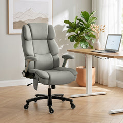 HOMCOM Big and Tall Office Chair with Airbag Lumbar Support, Pet-Friendly Fabric Desk Chair with Flip-Up Armrests, Light Gray