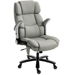 HOMCOM Big and Tall Office Chair with Airbag Lumbar Support, Pet-Friendly Fabric Desk Chair with Flip-Up Armrests, Light Gray