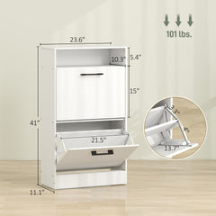 HOMCOM Shoe Cabinet 2 Flip Drawers Adjustable Dividers Shoe Storage Cabinet Top Shelf Entryway White