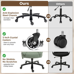 HOMCOM Big and Tall Office Chair with Airbag Lumbar Support, Pet-Friendly Fabric Desk Chair with Flip-Up Armrests, Light Green