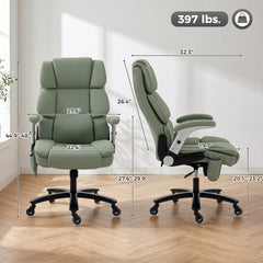 HOMCOM Big and Tall Office Chair with Airbag Lumbar Support, Pet-Friendly Fabric Desk Chair with Flip-Up Armrests, Light Green