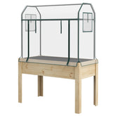 Outsunny Raised Garden Bed with Plastic Greenhouse Cover Outdoor Planter Box for Herbs and Vegetables, 45x24x65 inch Natural