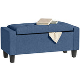 HOMCOM Storage Ottoman, Storage Bench with Wooden Legs, Tufted Armrests for Entryway, Living Room, Bedroom, 36.6", Blue