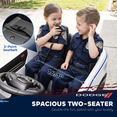 Qaba Licensed Dodge Ride On Police Car for Kids with 2 Seater, Remote, Suspension, Flashing Lights, Siren for Ages 3-6, White