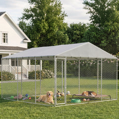 PawHut 13' x 13' x 6.5' Dog Kennel Outdoor for Small Medium Dogs with Waterproof Roof, Silver