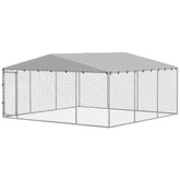 PawHut 13' x 13' x 6.5' Dog Kennel Outdoor for Small Medium Dogs with Waterproof Roof, Silver