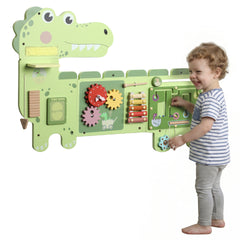 Qaba Busy Board Panels Wall-Mounted Montessori Sensory Toys Sensory Wall MDF 87 x 52 x 5.5 cm Dinosaur, Green