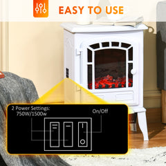 HOMCOM Electric Fireplace Heater, Freestanding Fireplace Stove with Realistic Flame Effect Overheat Protection 750W/1500W White