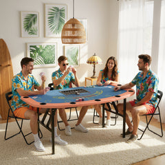 Soozier Poker Table Foldable, 72" Portable Casino Blackjack Table for 8 Players with Felt Surface, Cup Holders, Blue