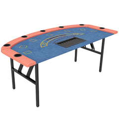 Soozier Poker Table Foldable, 72" Portable Casino Blackjack Table for 8 Players with Felt Surface, Cup Holders, Blue