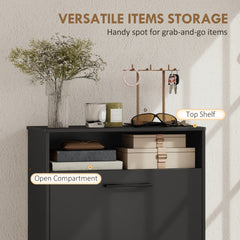 HOMCOM Shoe Cabinet 2 Flip Drawers Adjustable Dividers Shoe Storage Cabinet Top Shelf Entryway Black