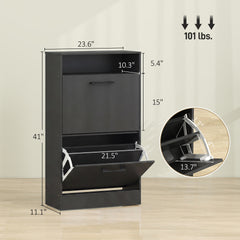 HOMCOM Shoe Cabinet 2 Flip Drawers Adjustable Dividers Shoe Storage Cabinet Top Shelf Entryway Black