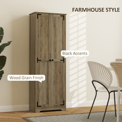 HOMCOM 67" Farmhouse Pantry Cabinet, Freestanding Food Pantry Cabinet with Adjustable Shelves, Distressed Gray