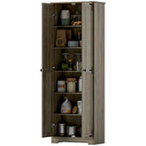 HOMCOM 67" Farmhouse Pantry Cabinet, Freestanding Food Pantry Cabinet with Adjustable Shelves, Distressed Gray