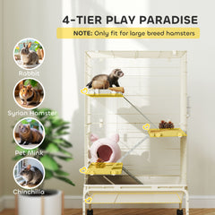 PawHut 47" Small Animal Cage, 4 Levels Large Rolling Metal Ferret Cage w/ 5.9" Deep Tray, Ramps, Water Bottle, Food Dish, Beige