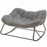 Outsunny Indoor Outdoor Double Papasan Rocking Chair, Oversized Rocking Egg Chair with Cushion for Garden, Patio, Gray