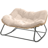 Outsunny Indoor Outdoor Double Papasan Rocking Chair, Oversized Rocking Egg Chair with Cushion for Garden, Patio, Cream White
