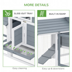 PawHut 59" Small Wooden Chicken Coop Hen House Poultry Cage for Outdoor Backyard with 2 Doors, Nesting Box and Removable Tray, White