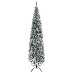 HOMCOM 9ft Flocked Christmas Tree, Pencil Artificial Xmas Tree with Faux Snow, Dense Branches, Foldable Metal Base for Indoor Holiday Decor
