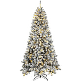 HOMCOM 7.5ft Flocked Prelit Christmas Tree, Northern Pine, Artificial Xmas Tree with Curved Tips, LEDs