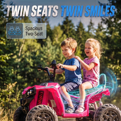 Qaba 24V 2 Seater Ride On Toys, Kids ATV 4 Wheeler with Dual Motors, High & Low Speed for Boys Girls Aged 3-8 Years, Pink