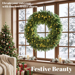 HOMCOM 48" Prelit Crestwood Spruce Artificial Christmas Wreath, Christmas Decor with Bow, LEDs, 8 Modes, Realistic Tips
