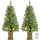 HOMCOM 4ft Pre-Lit Artificial Christmas Tree Set of 2, Xmas Pine Trees, Dual Colors, Remote, Green