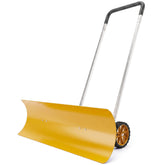 Outsunny 37-Inch Extra Wide Snow Shovel with Wheels, Heavy Duty Aluminum Snow Pusher with Ergonomic Adjustable Handle, Yellow