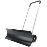 Outsunny 37-Inch Extra Wide Snow Shovel with Wheels, Heavy Duty Aluminum Snow Pusher with Ergonomic Adjustable Handle, Black