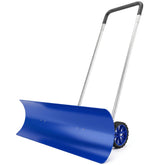 Outsunny 37-Inch Extra Wide Snow Shovel with Wheels, Heavy Duty Aluminum Snow Pusher with Ergonomic Adjustable Handle, Blue
