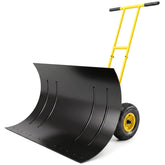 Outsunny Snow Shovel with Wheels, 29" Metal Snow Pusher with Adjustable Handle, 7-Angle Blade, Wear Strip for Driveway, Yellow