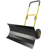 Outsunny Snow Shovel with Wheels, 29" x 16.5" Metal Snow Pusher with Adjustable Handle, 5-Angle Blade for Driveway, Yellow