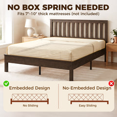 HOMCOM Queen Size Bed Frame with Headboard and Footboard, Mid-Century Modern Wood Platform Bed Frame, Walnut
