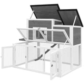 PawHut Wooden Rabbit Hutch, 2-Story Bunny Cage w/ Run, Waterproof & Openable Roof, Pull Out Tray and Ramp for 1-2 Rabbits
