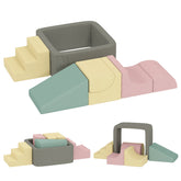 Qaba 7-Piece Modular Foam Baby Climbing Blocks with Corduroy Covers, Indoor Activity Set for 3-6, Multicolor