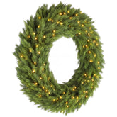 HOMCOM Christmas Decoration, 48 in Pre-Lit Norwegian Spruce Artificial Christmas Wreath with 150 LED Lights, Green