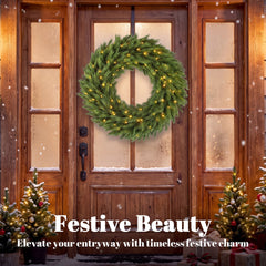 HOMCOM Christmas Decoration, 36 in Pre-Lit Norwegian Spruce Artificial Christmas Wreath with 100 LED Lights, Green