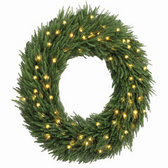 HOMCOM Christmas Decoration, 36 in Pre-Lit Norfolk Pine Artificial Christmas Wreath with 100 LED Lights, Green